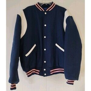 Vintage Butwin Varsity Letterman Jacket Bomber Large Navy White Wool USA Y2K